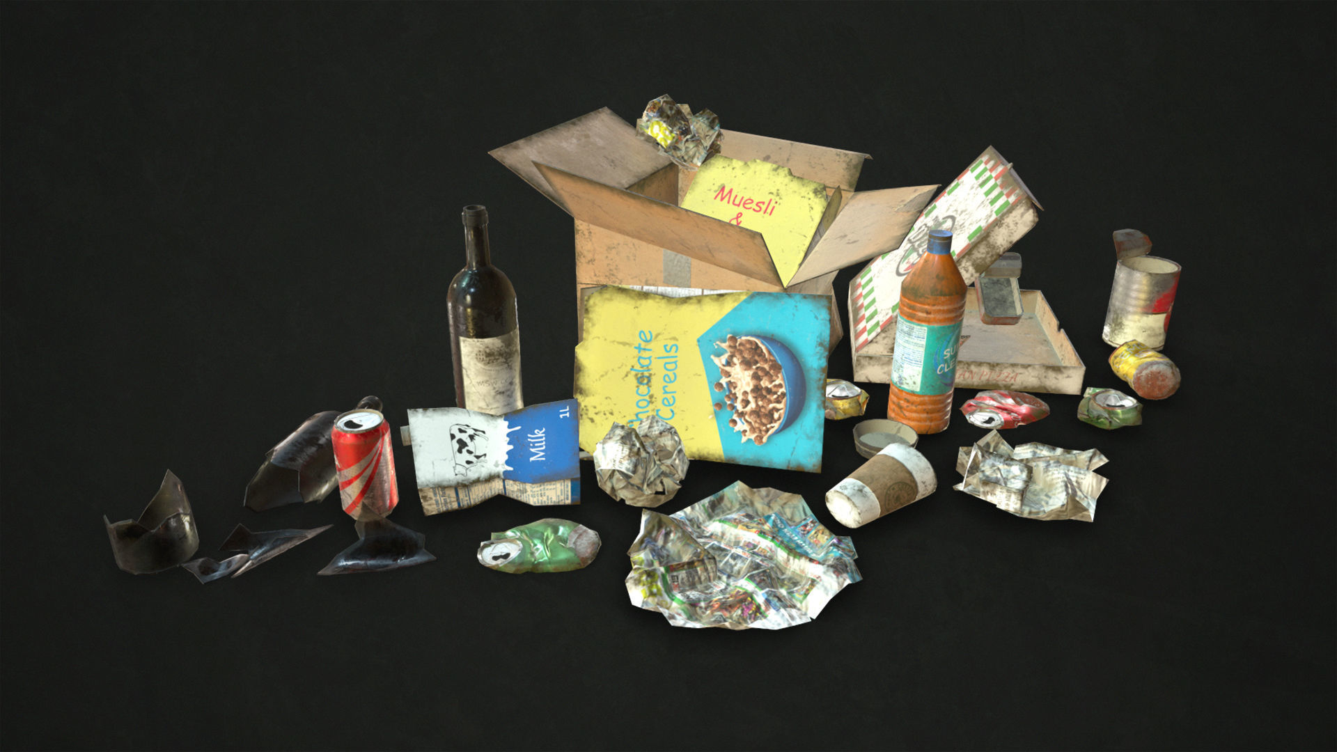 Urban Trash Low-poly 3D model_5