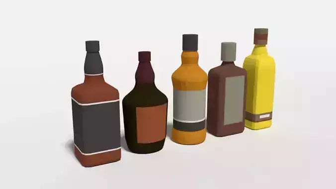Low Poly Cartoon Whisky Bottles