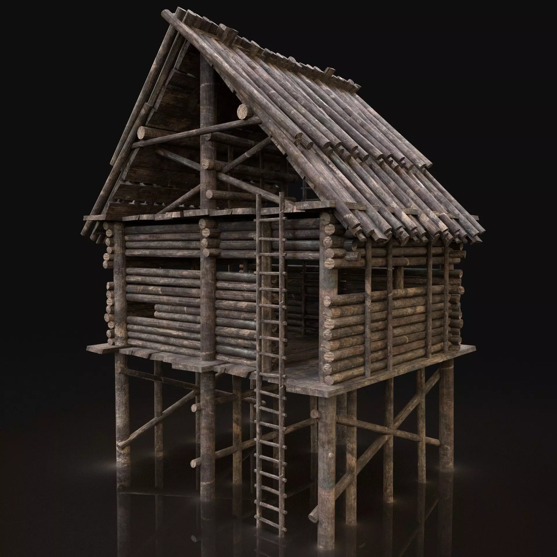 NEXT GEN AAA Forest Wooden Watchtower House Scouttower Log Cabin Free low-poly 3D model