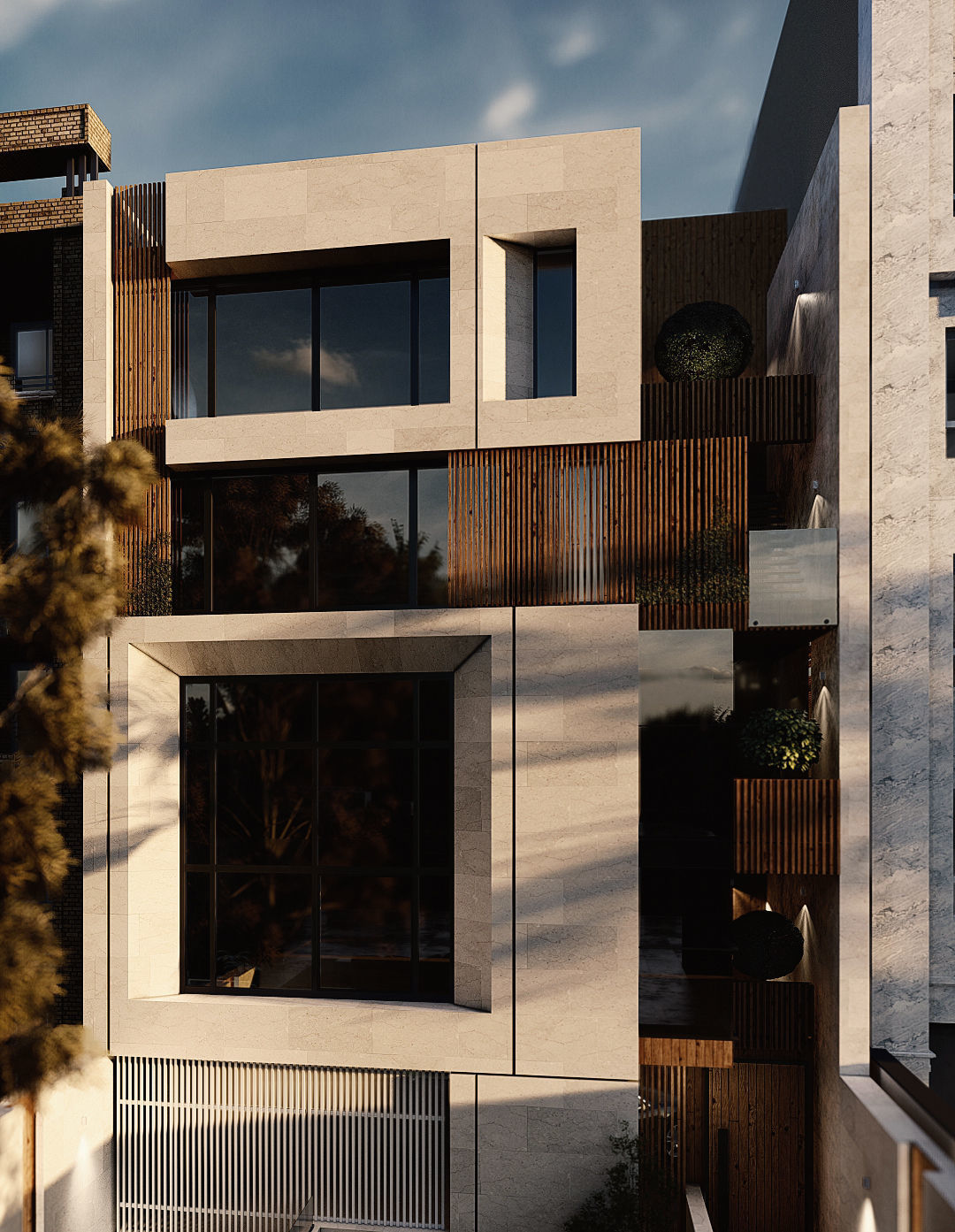 Modern residential complex facade 3D model_1