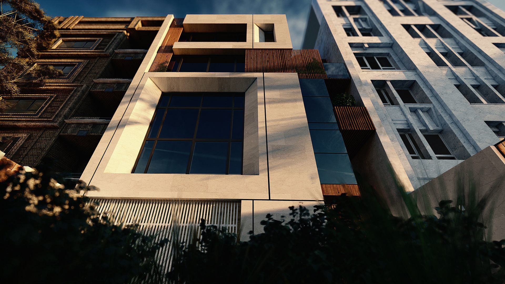 Modern residential complex facade 3D model_4
