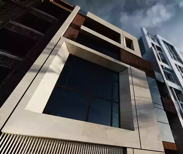 Modern residential complex facade 3D model