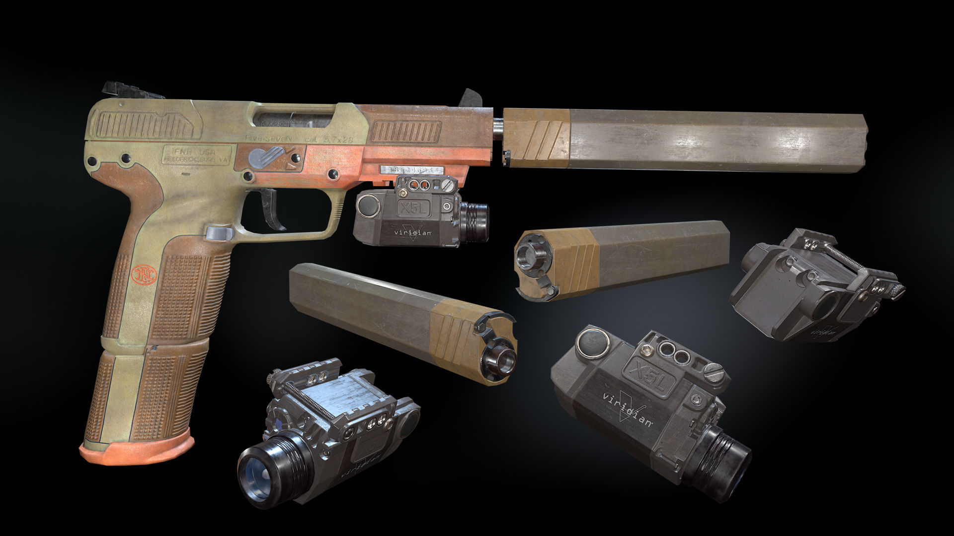 FN Five-seveN gun Low-poly 3D model_4