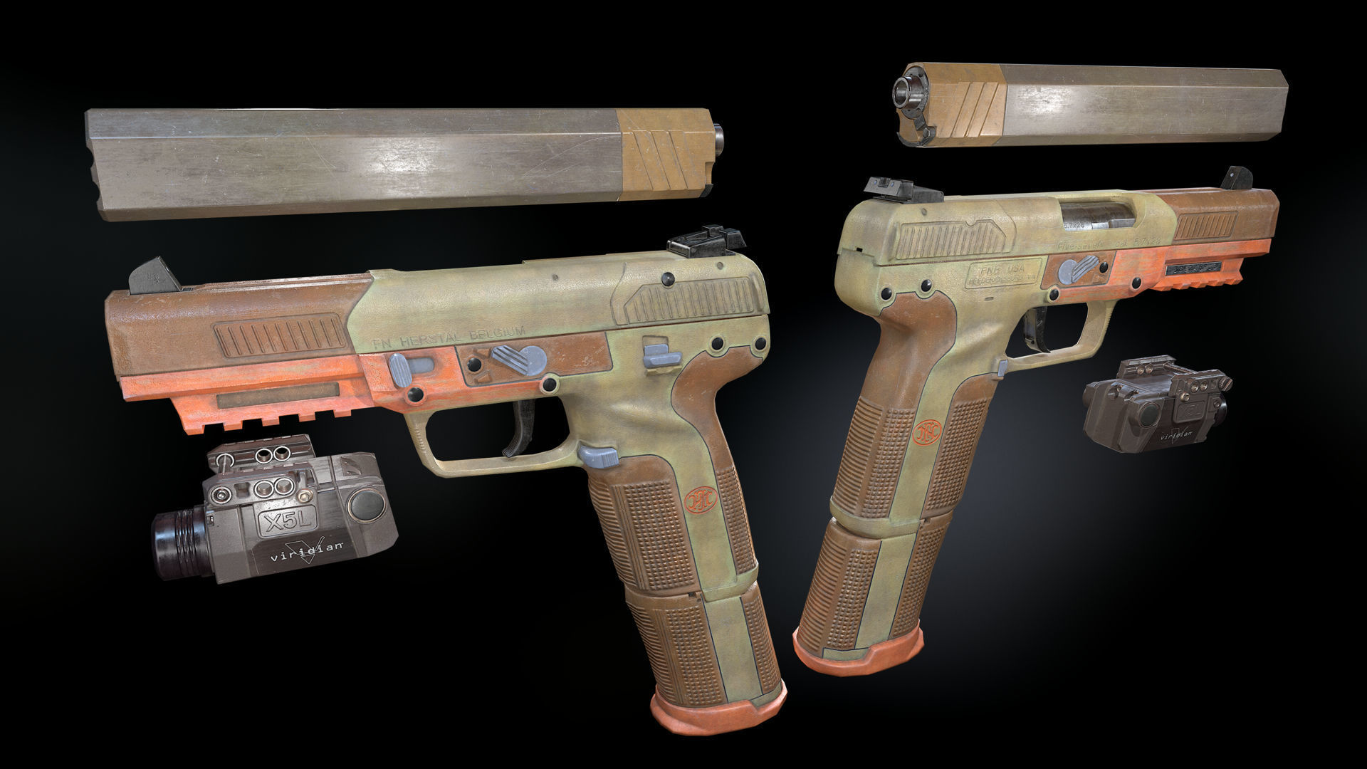 FN Five-seveN gun Low-poly 3D model_8
