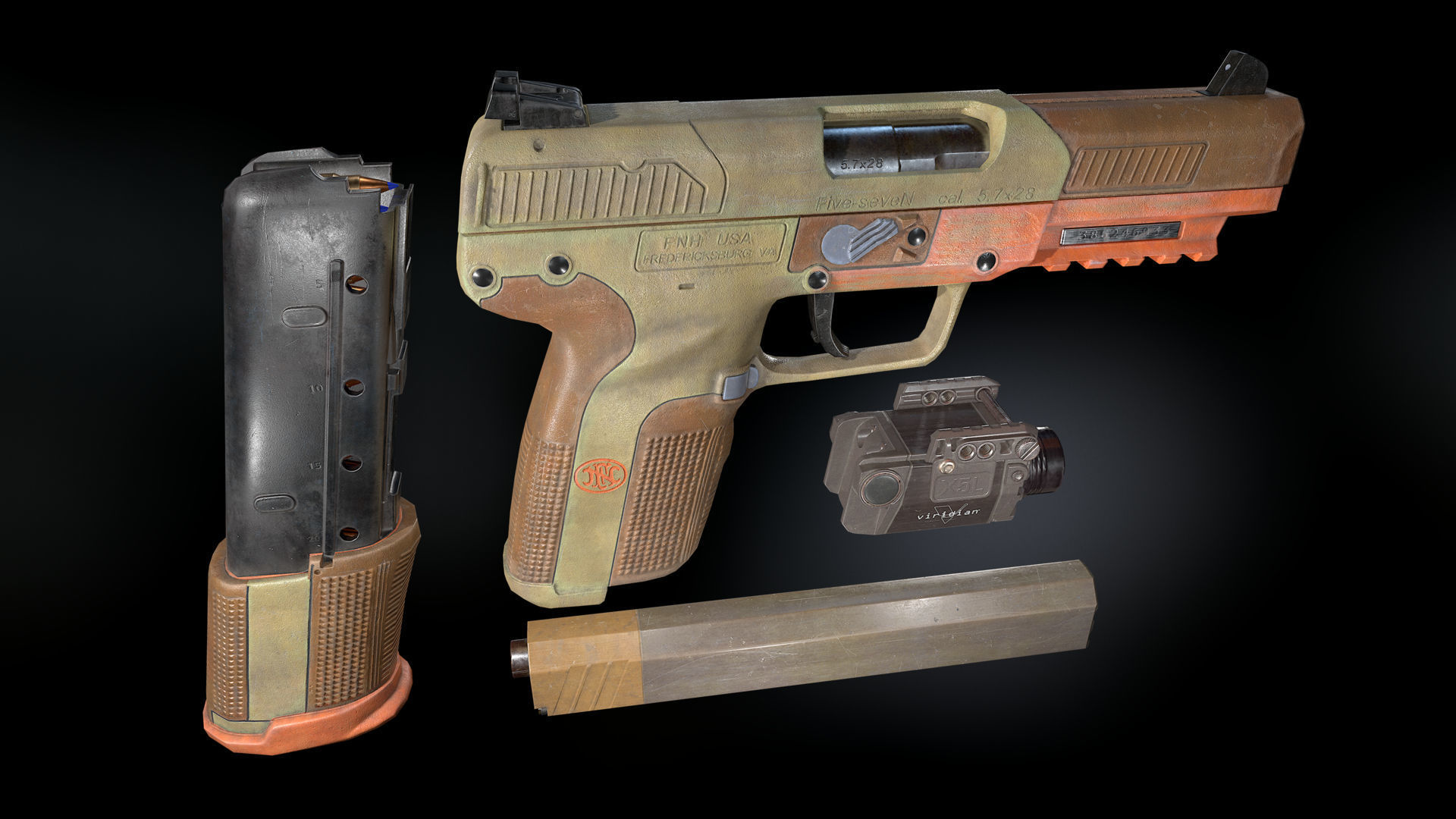 FN Five-seveN gun Low-poly 3D model_7