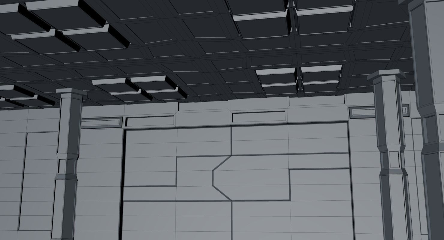 Warehouse hallway with columns and lights 3D model_10