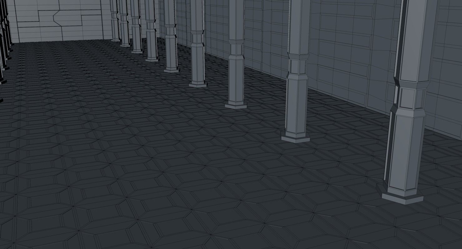Warehouse hallway with columns and lights 3D model_6