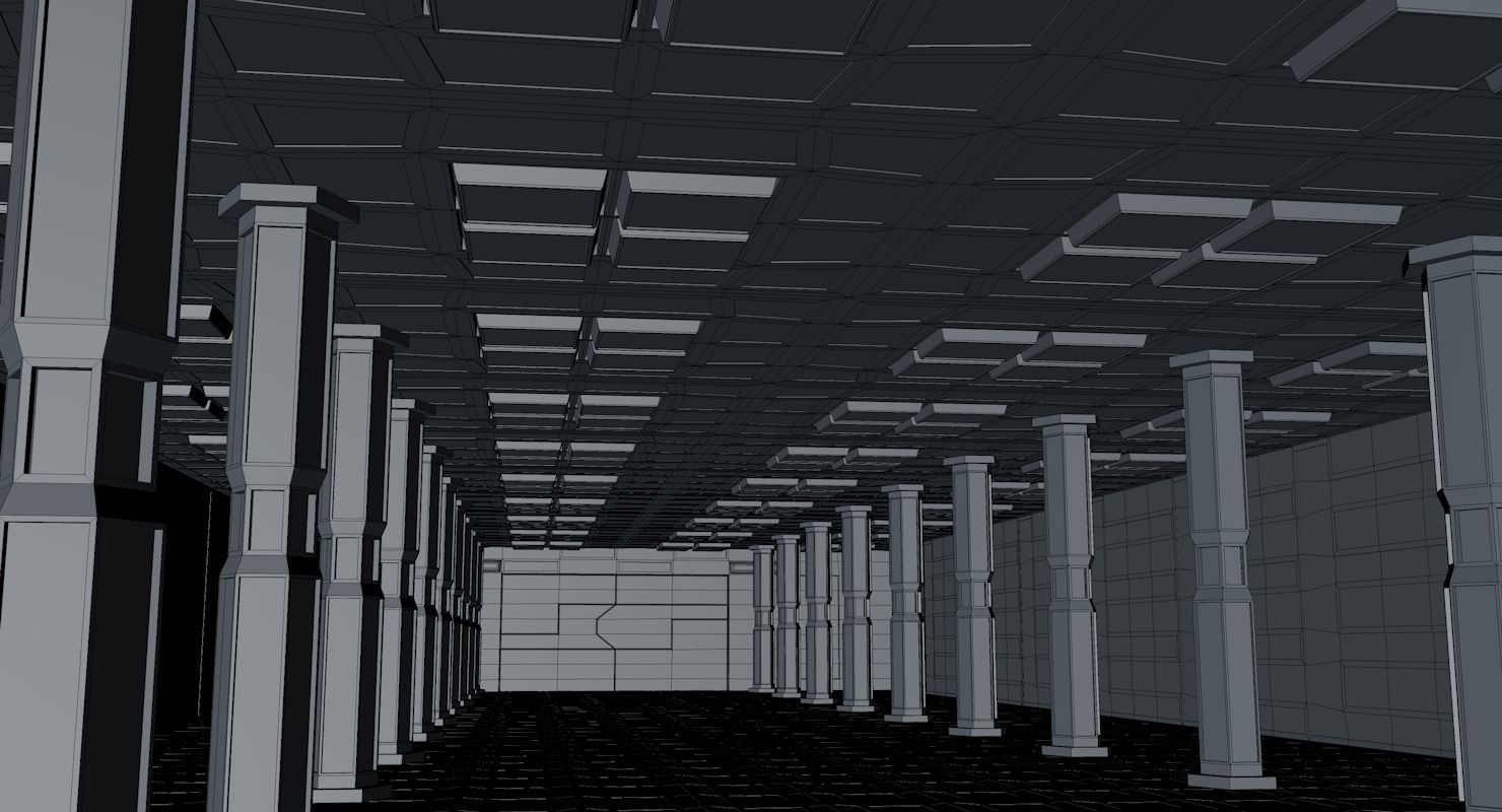 Warehouse hallway with columns and lights 3D model_9