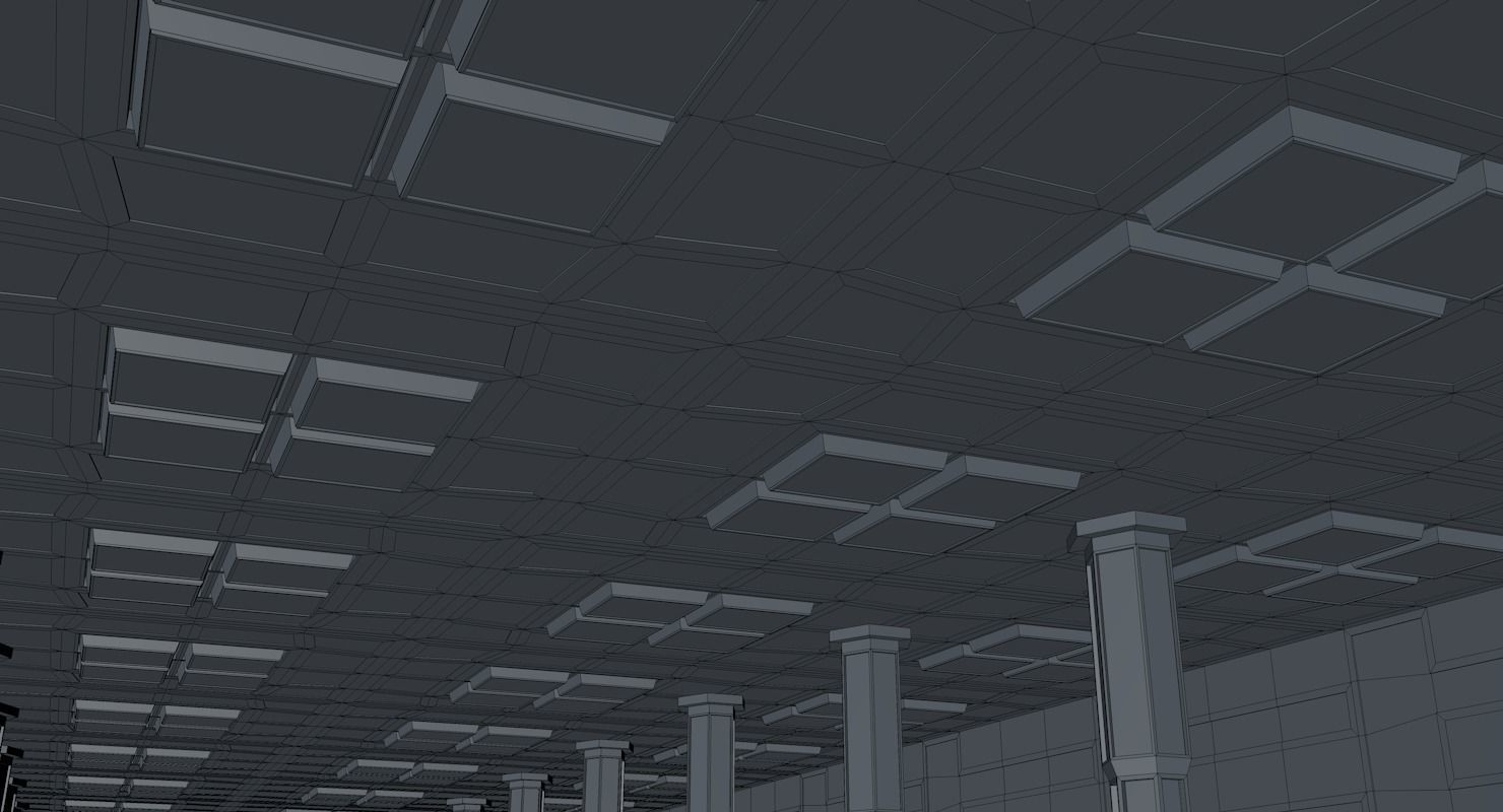 Warehouse hallway with columns and lights 3D model_8