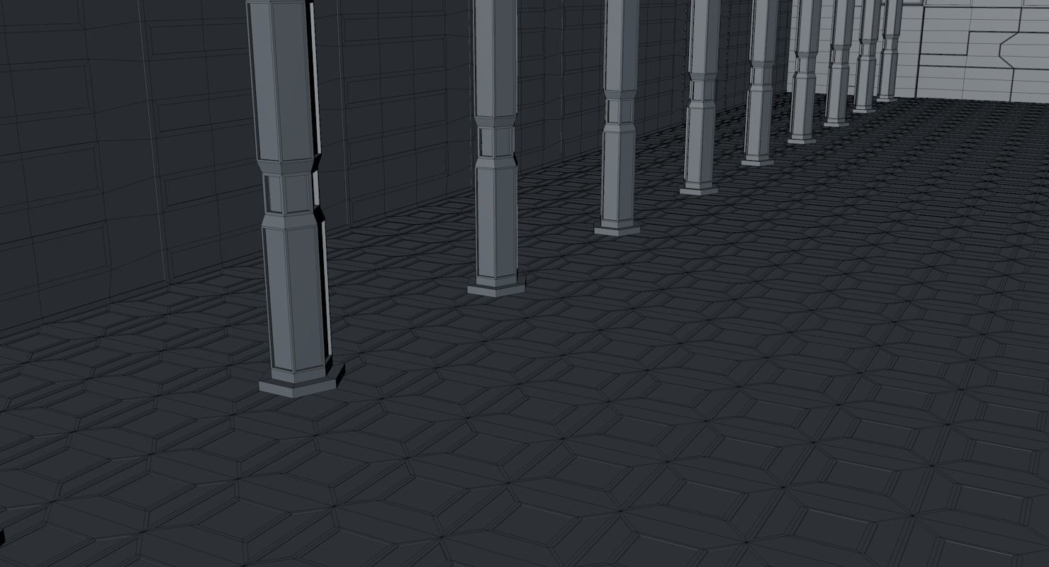 Warehouse hallway with columns and lights 3D model_7