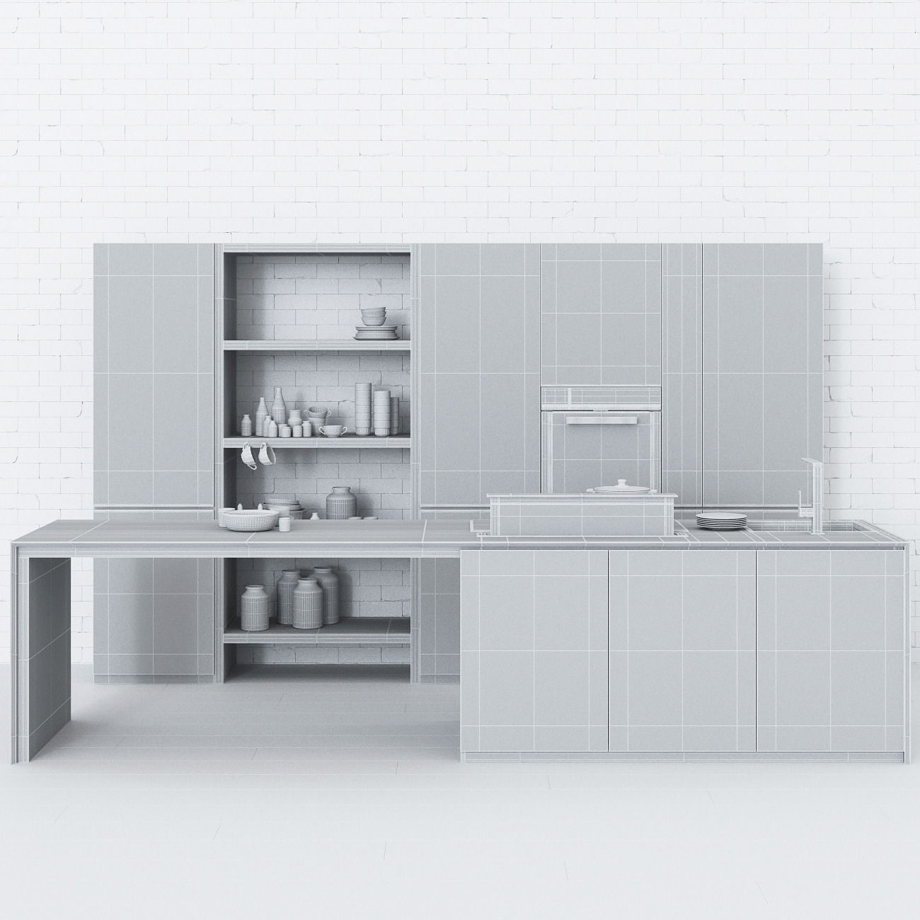 Kitchen modern design 3D model_1