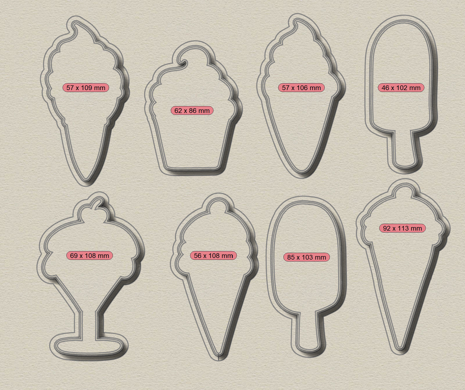  icecream cookie cutter  set of 8 3D print model_3