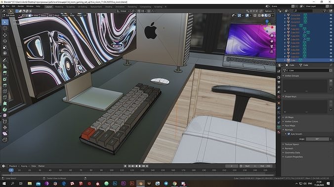 Low-poly Cool 3D gaming set-up Low-poly 3D model 3