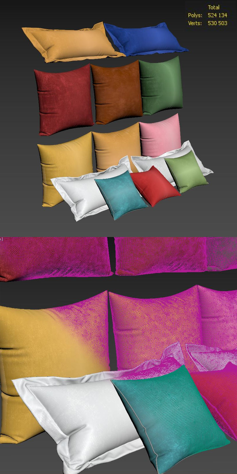 50 Decorative pillows sets Low-poly 3D model_55