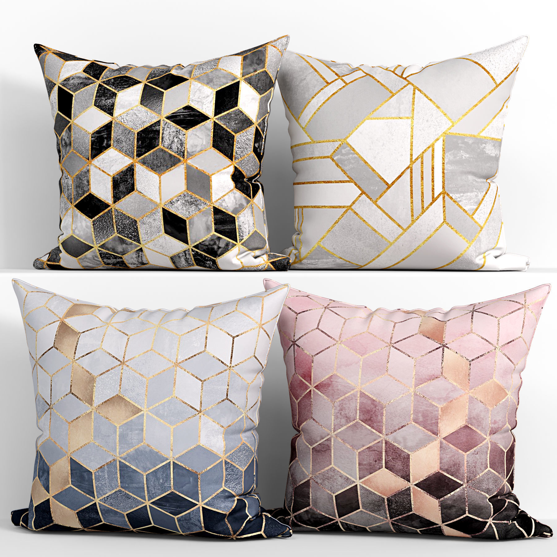 50 Decorative pillows sets Low-poly 3D model_42