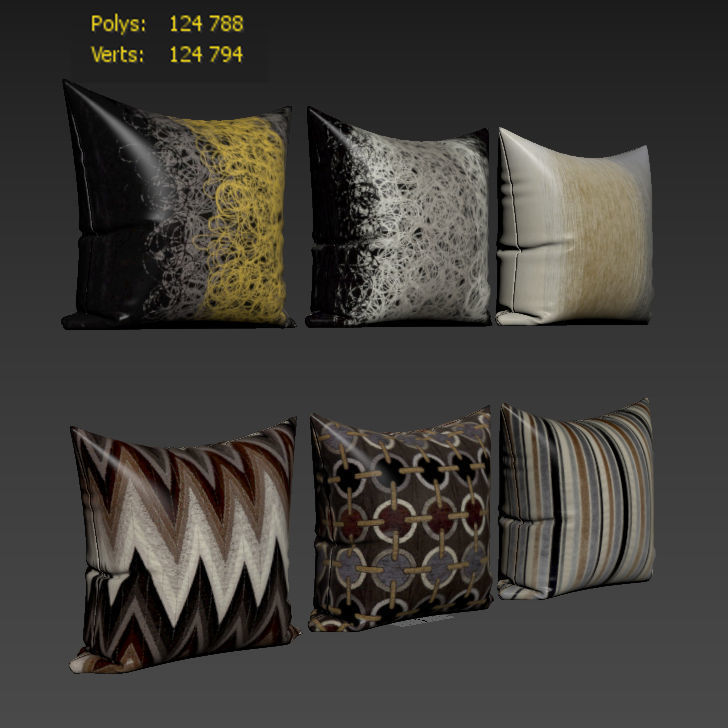 50 Decorative pillows sets Low-poly 3D model_51