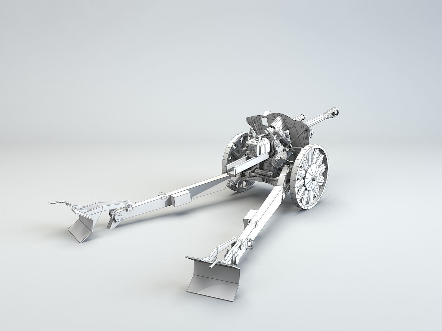 Low Poly 10 5 cm leichte Feldhaubitze Anti Tank Gun Low-poly 3D model_7