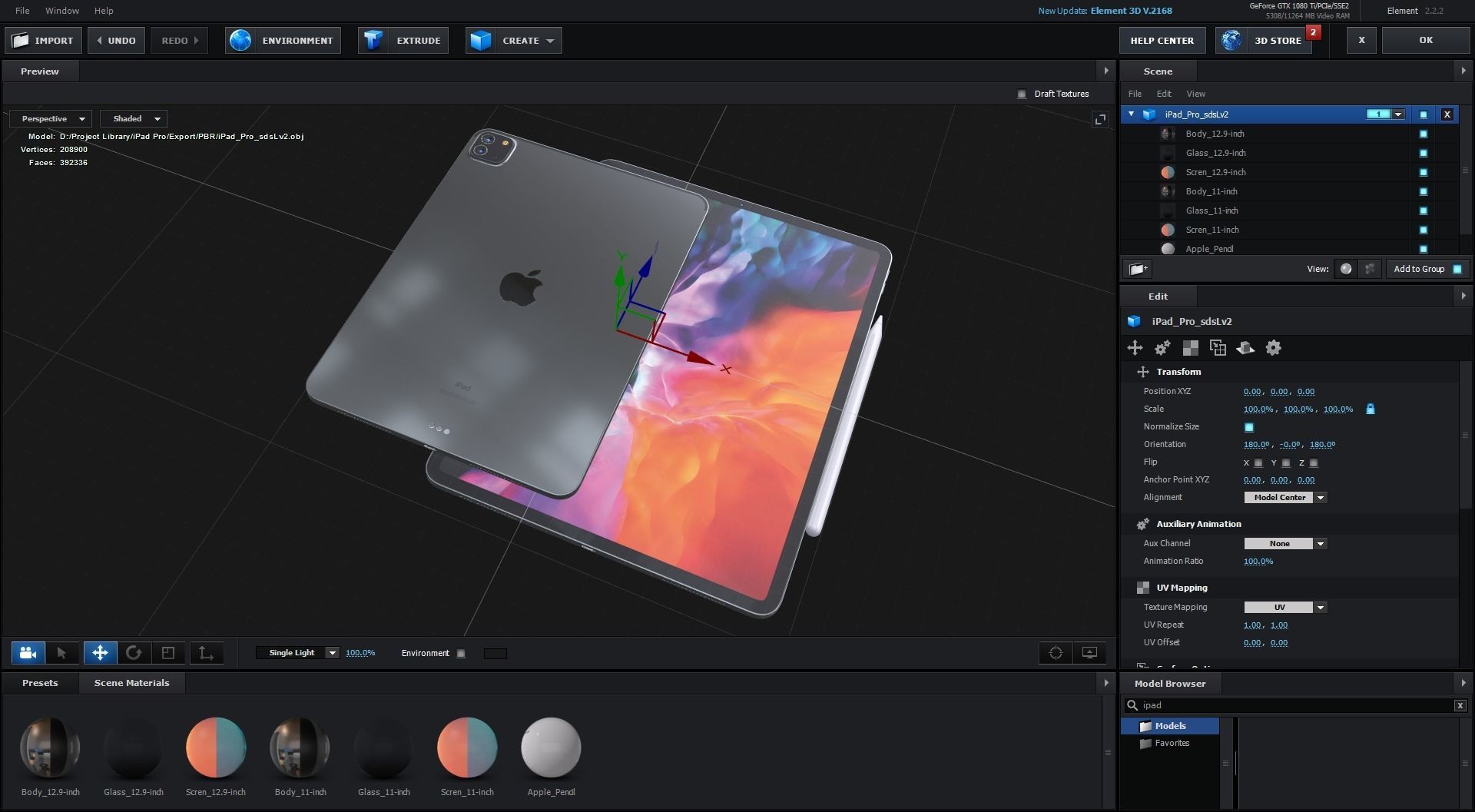 iPad Pro with Apple Pencil 2 Low-poly 3D model_25