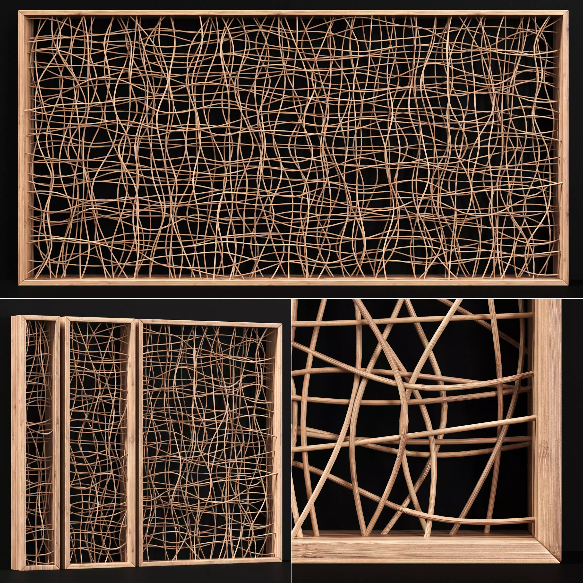 Wicker partition wall wood n1 3D model_0