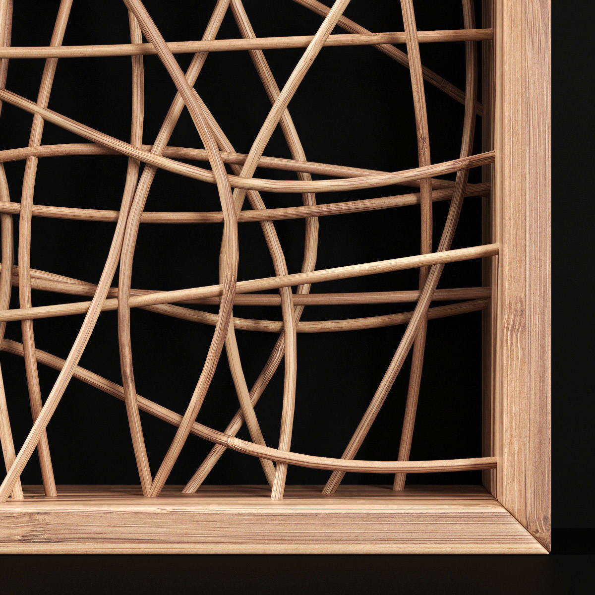 Wicker partition wall wood n1 3D model_5