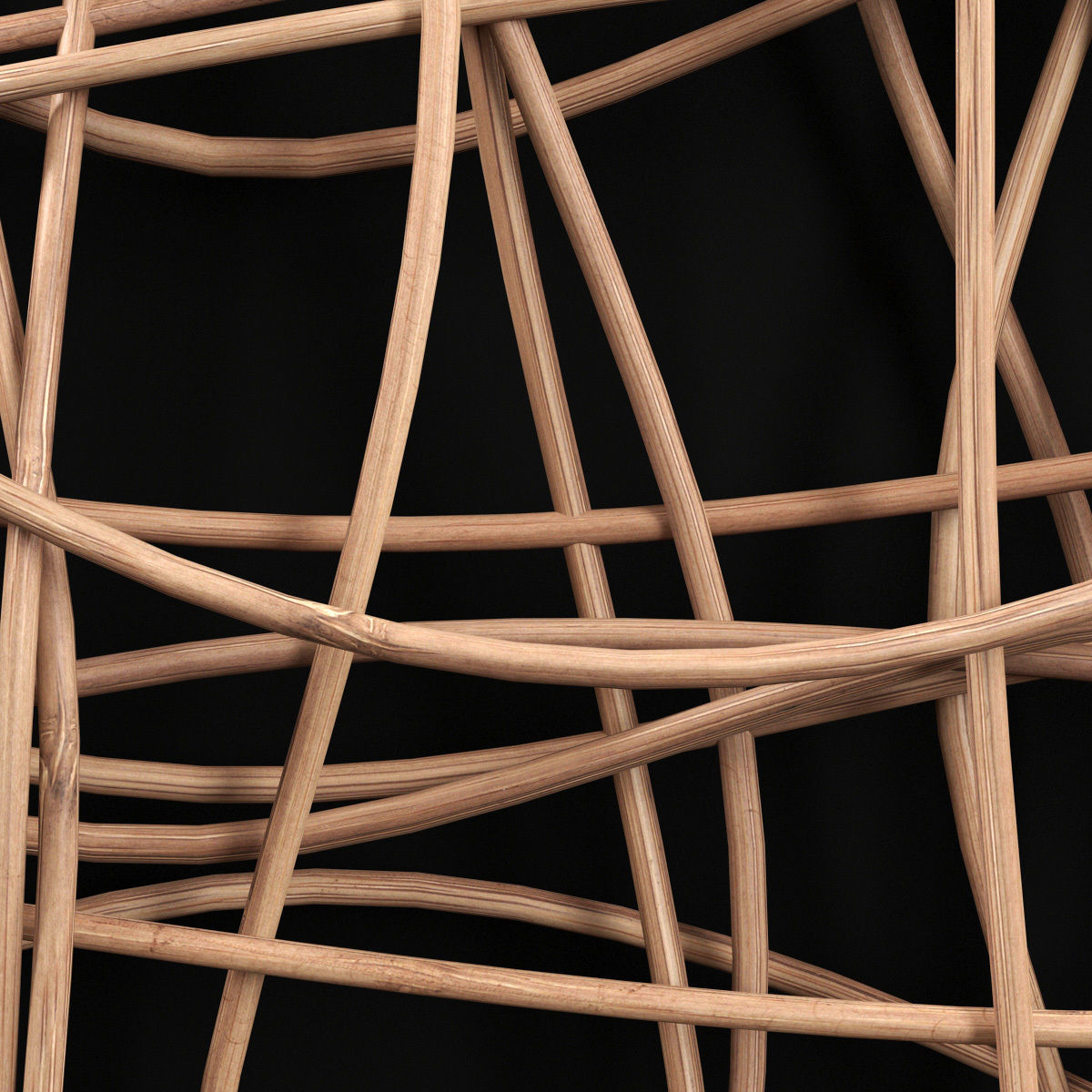 Wicker partition wall wood n1 3D model_6