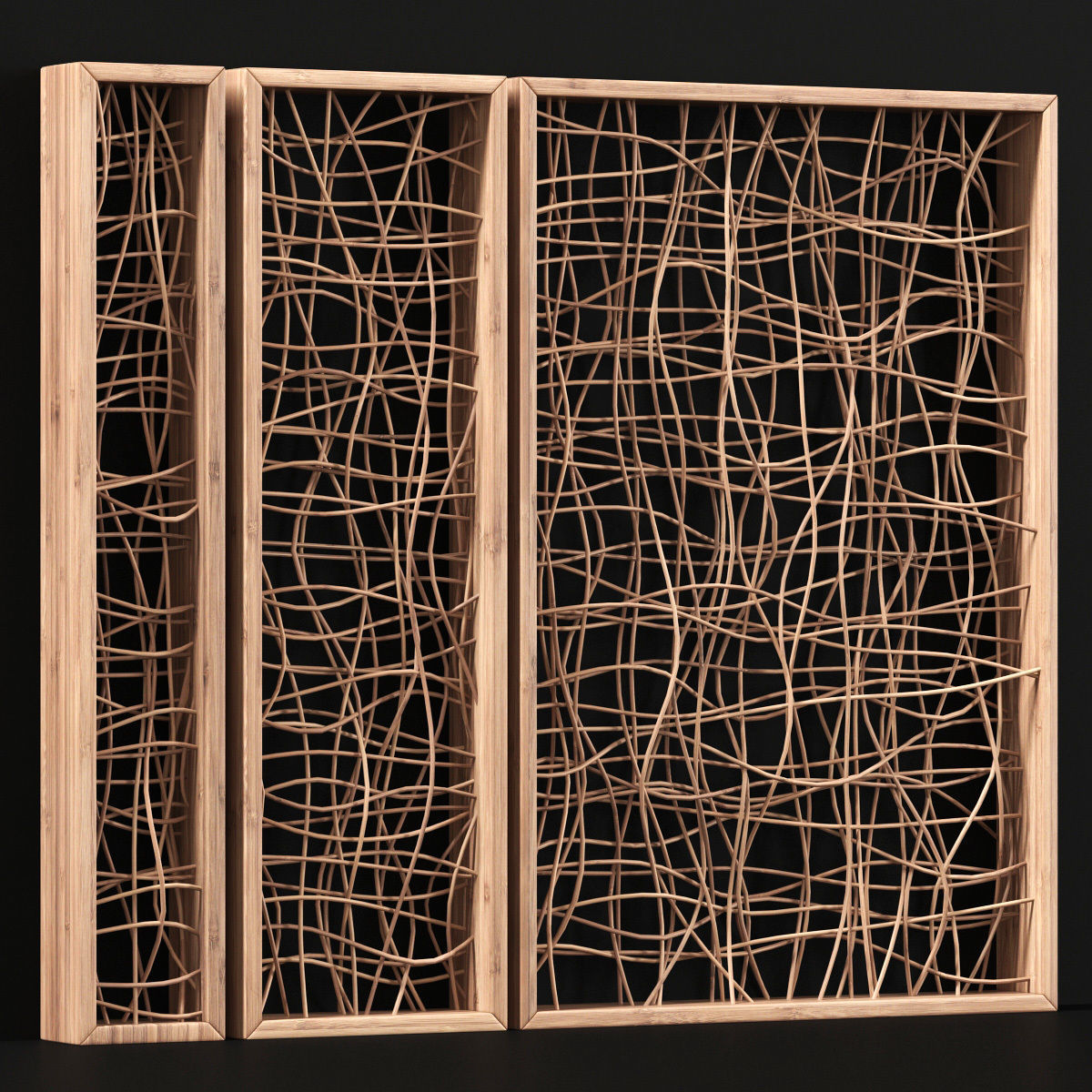 Wicker partition wall wood n1 3D model_1
