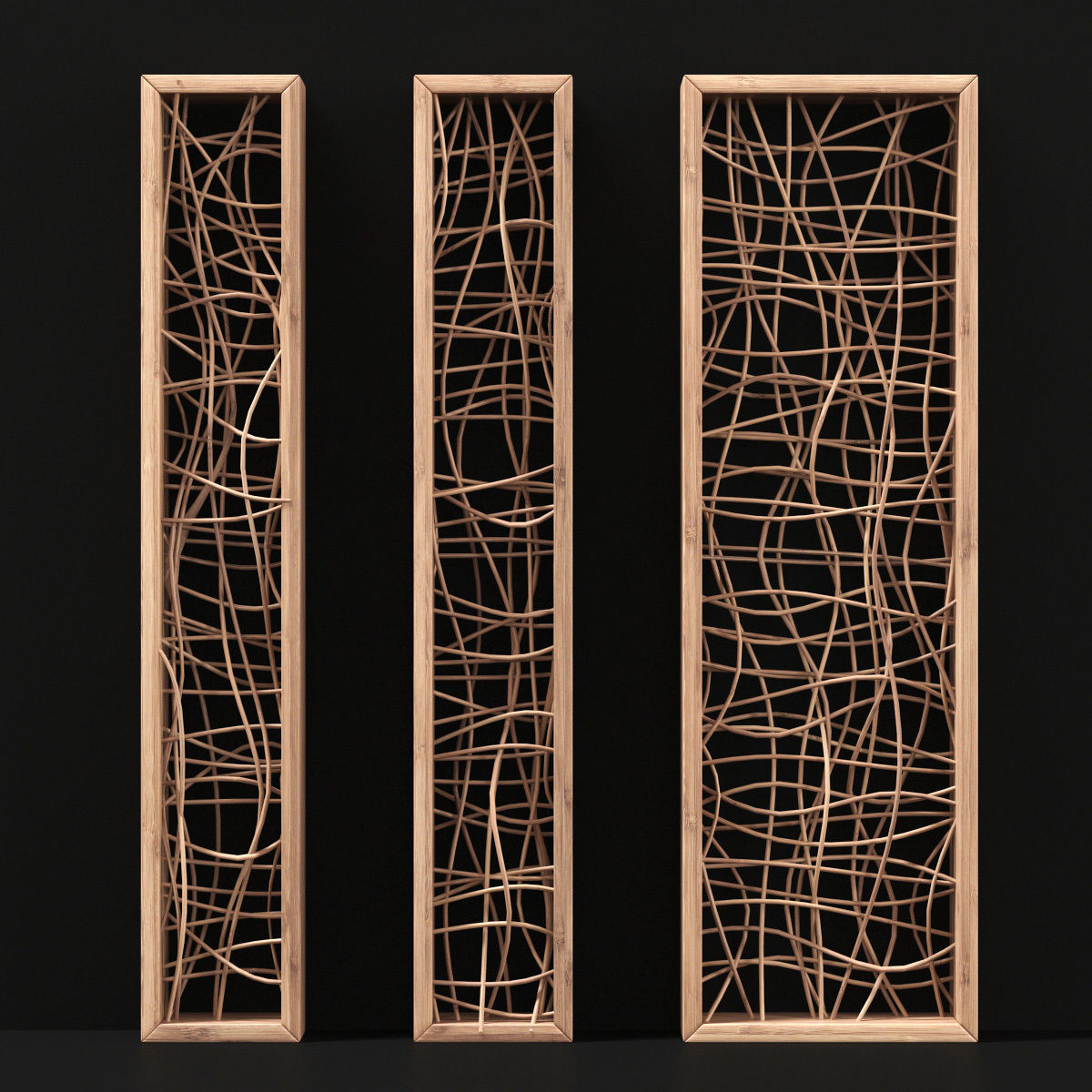 Wicker partition wall wood n1 3D model_2