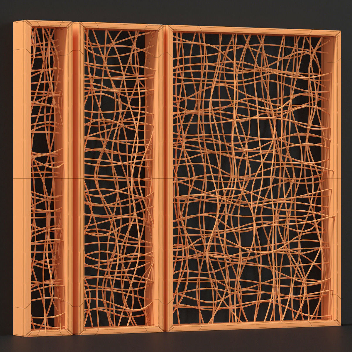 Wicker partition wall wood n1 3D model_8