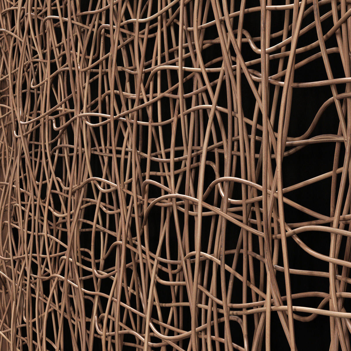 Wicker partition wall wood n1 3D model_4
