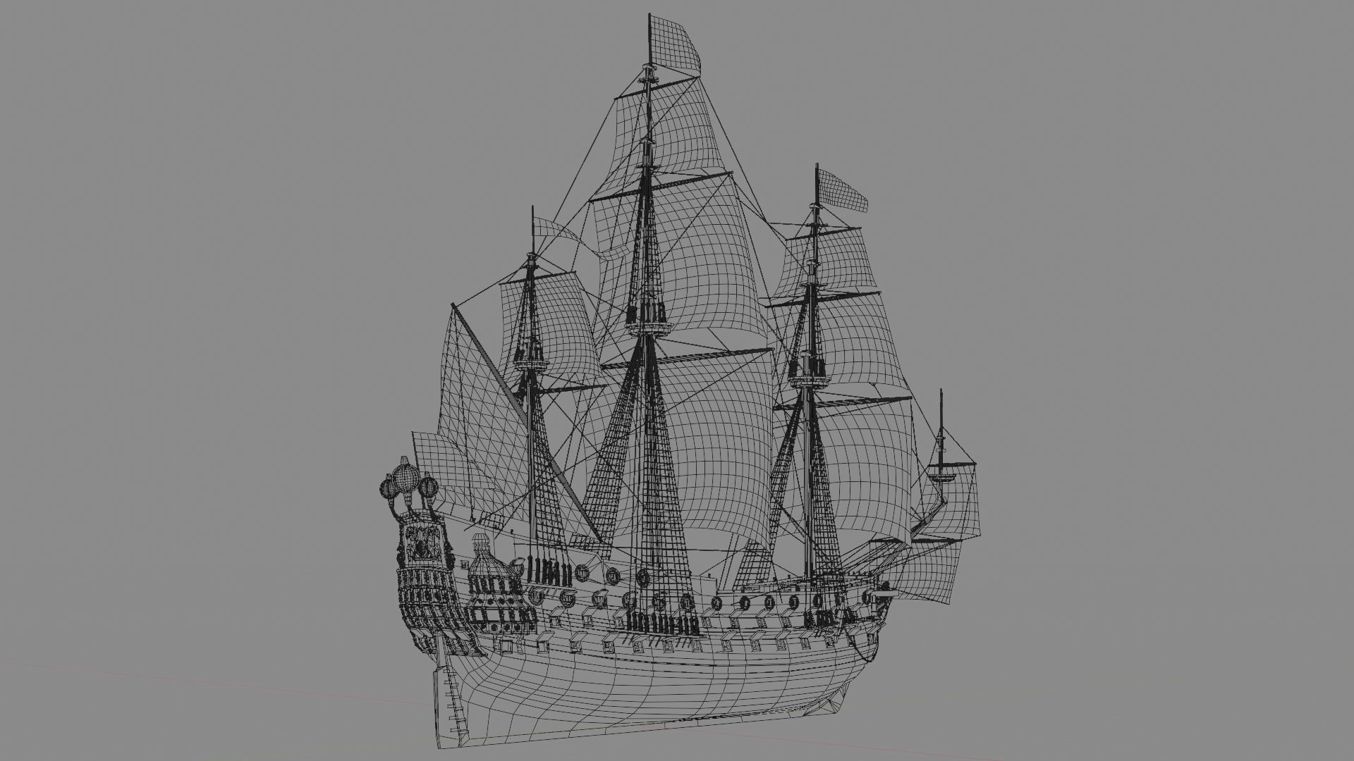 First rate ship of the line HMS Prince 1670 Low-poly 3D model_25