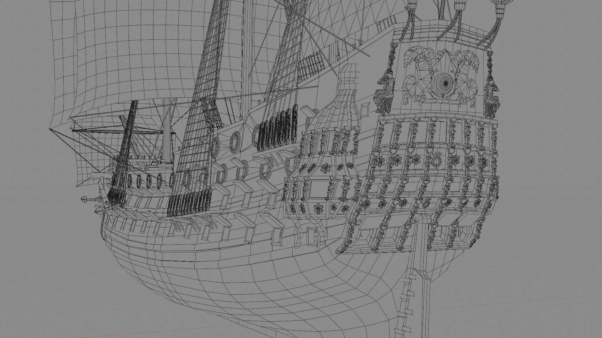 First rate ship of the line HMS Prince 1670 Low-poly 3D model_18