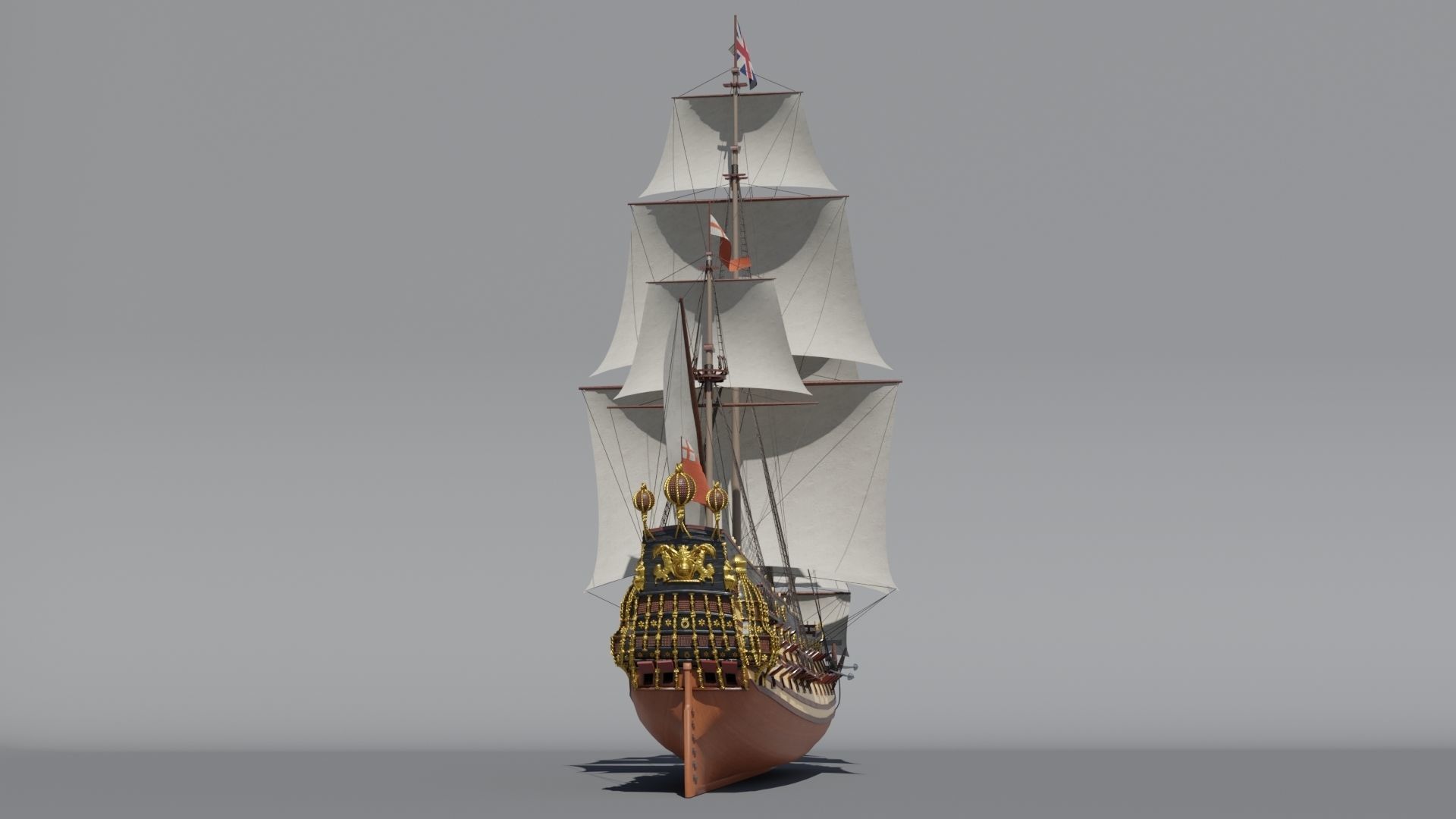First rate ship of the line HMS Prince 1670 Low-poly 3D model_3
