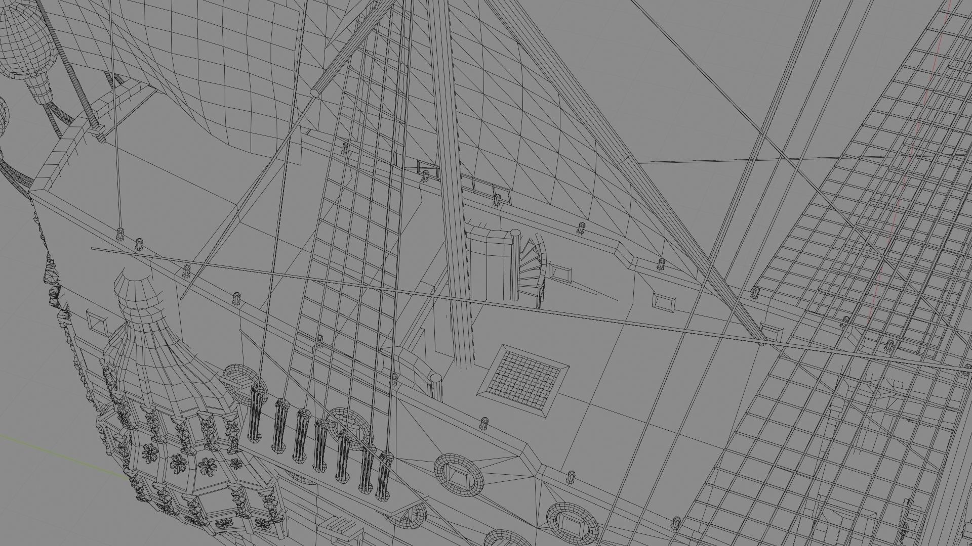 First rate ship of the line HMS Prince 1670 Low-poly 3D model_22