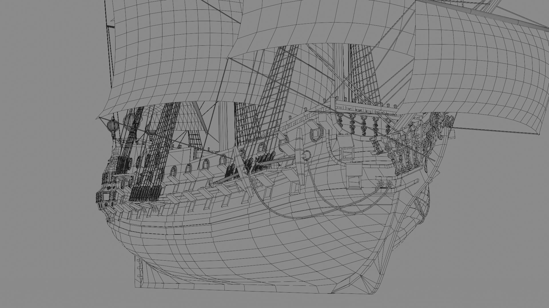 First rate ship of the line HMS Prince 1670 Low-poly 3D model_28