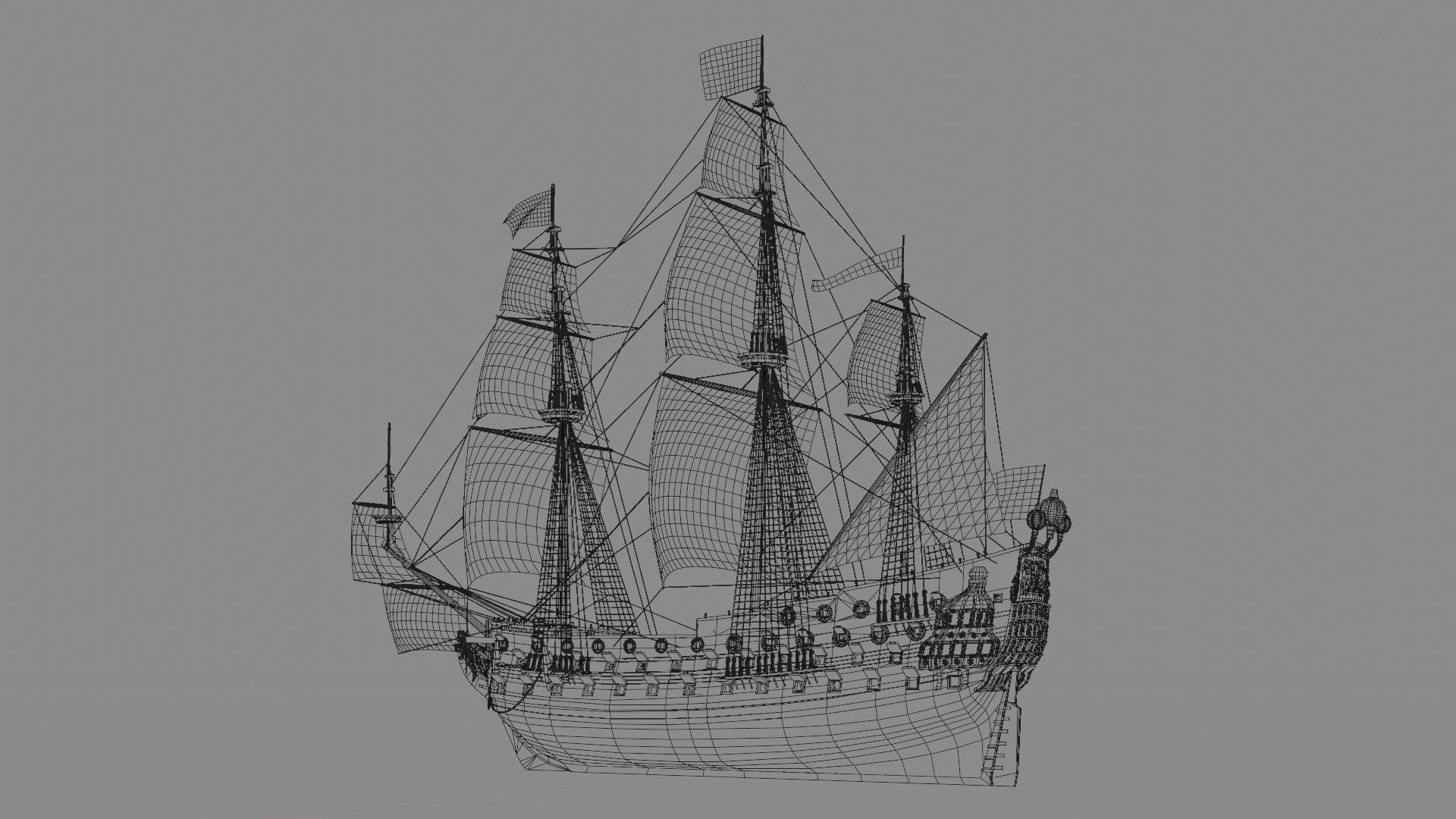 First rate ship of the line HMS Prince 1670 Low-poly 3D model_27