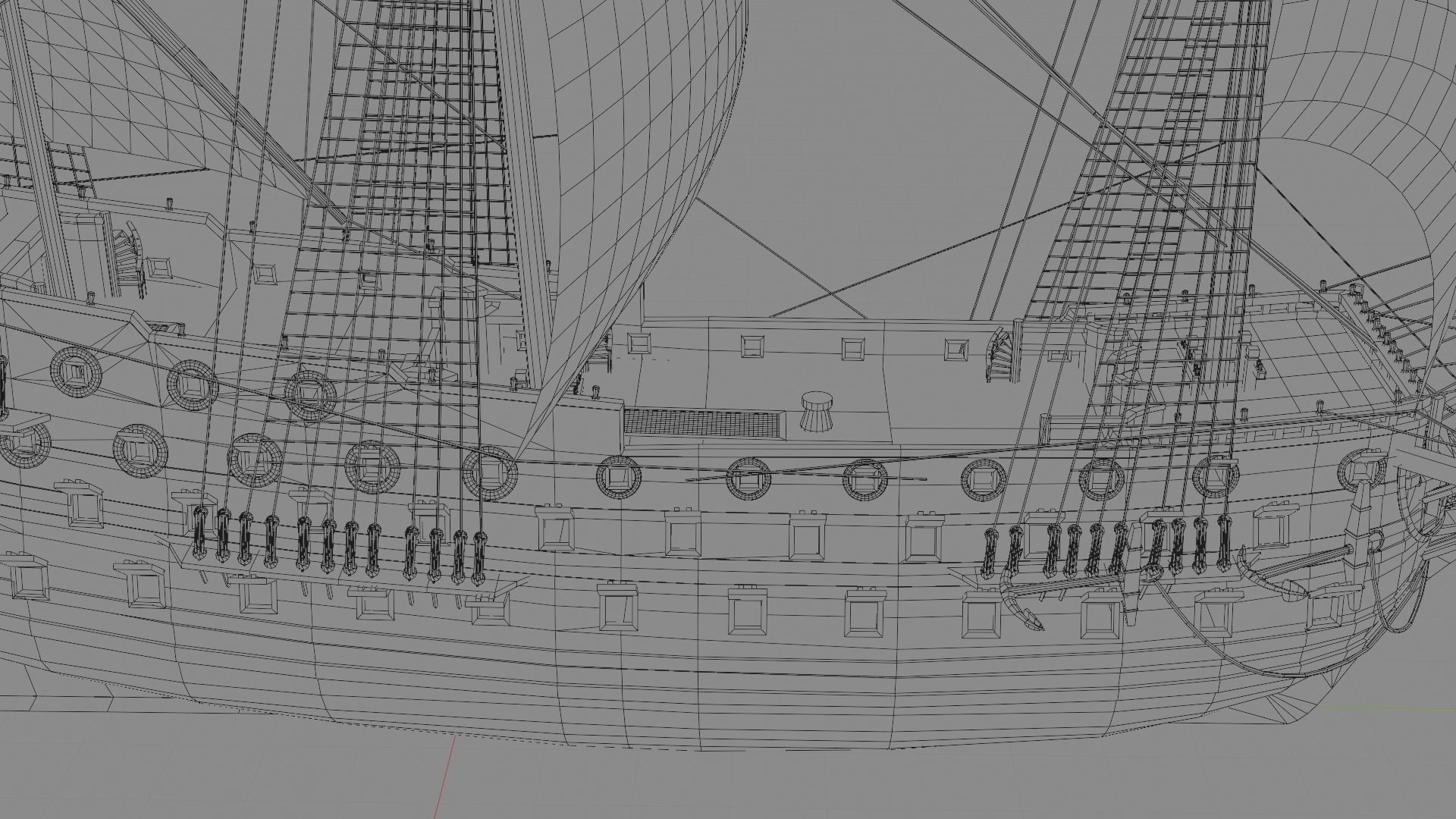 First rate ship of the line HMS Prince 1670 Low-poly 3D model_30