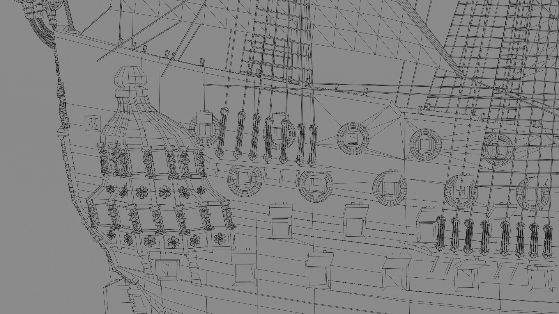 First rate ship of the line HMS Prince 1670 Low-poly 3D model_31