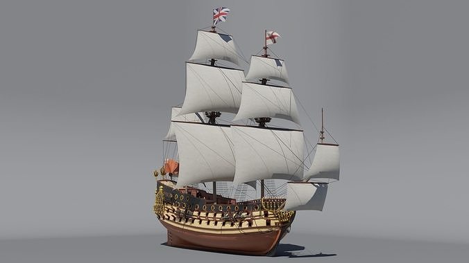 First rate ship of the line HMS Prince 1670 Low-poly 3D model