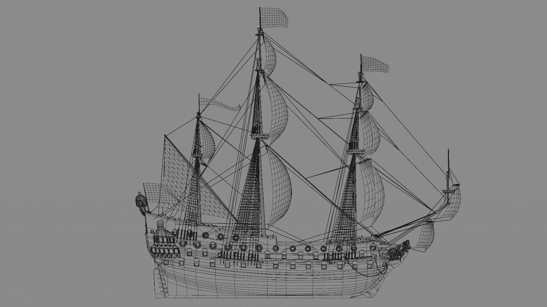 First rate ship of the line HMS Prince 1670 Low-poly 3D model_24