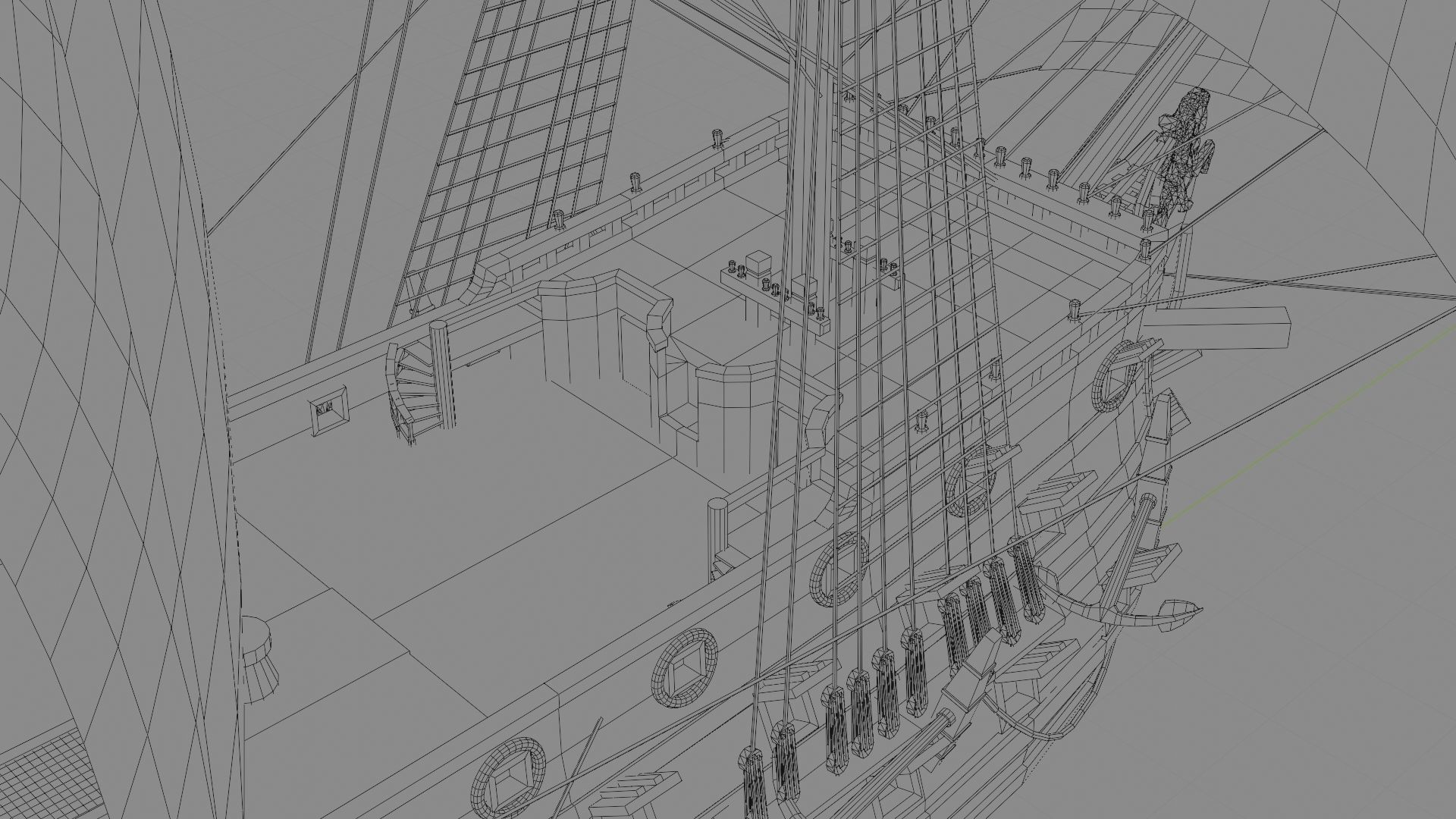 First rate ship of the line HMS Prince 1670 Low-poly 3D model_23
