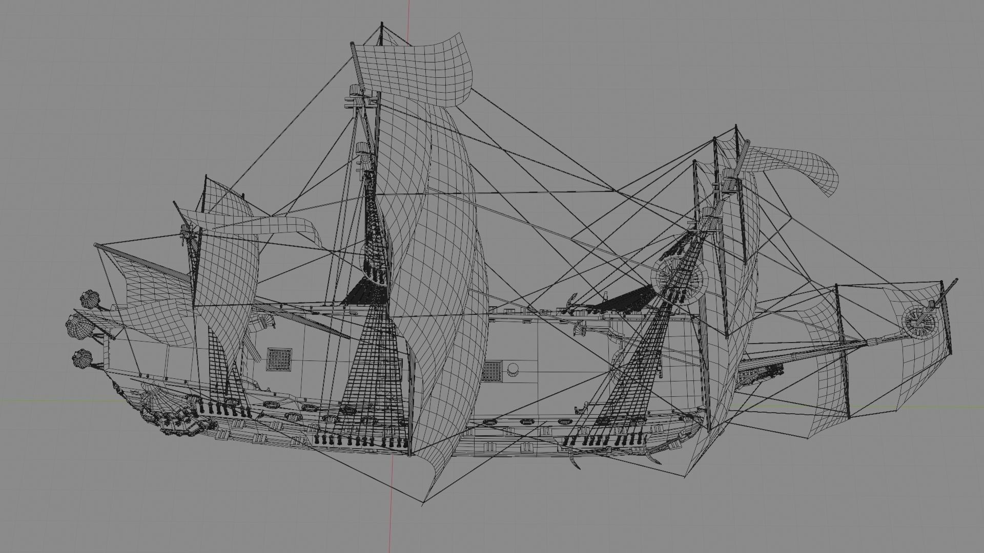 First rate ship of the line HMS Prince 1670 Low-poly 3D model_19