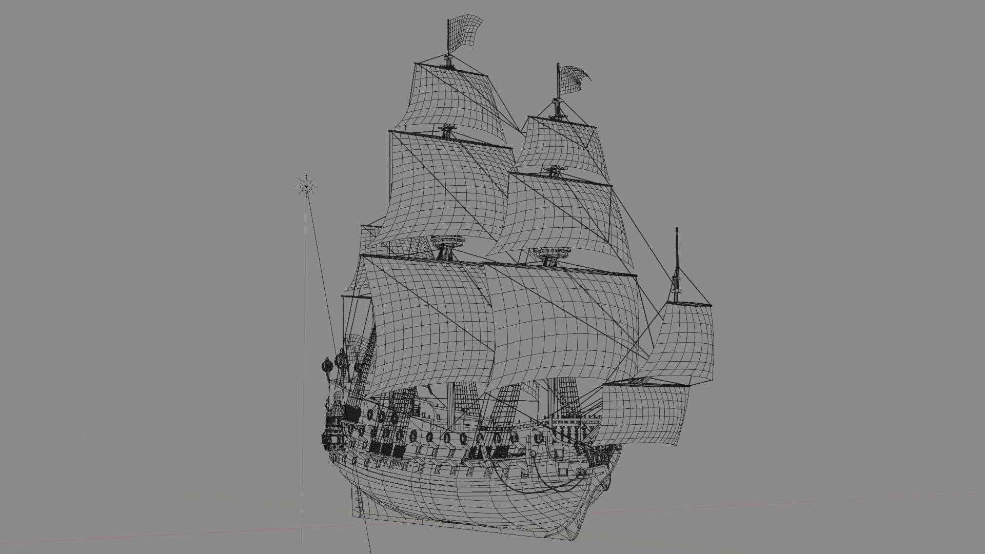 First rate ship of the line HMS Prince 1670 Low-poly 3D model_16