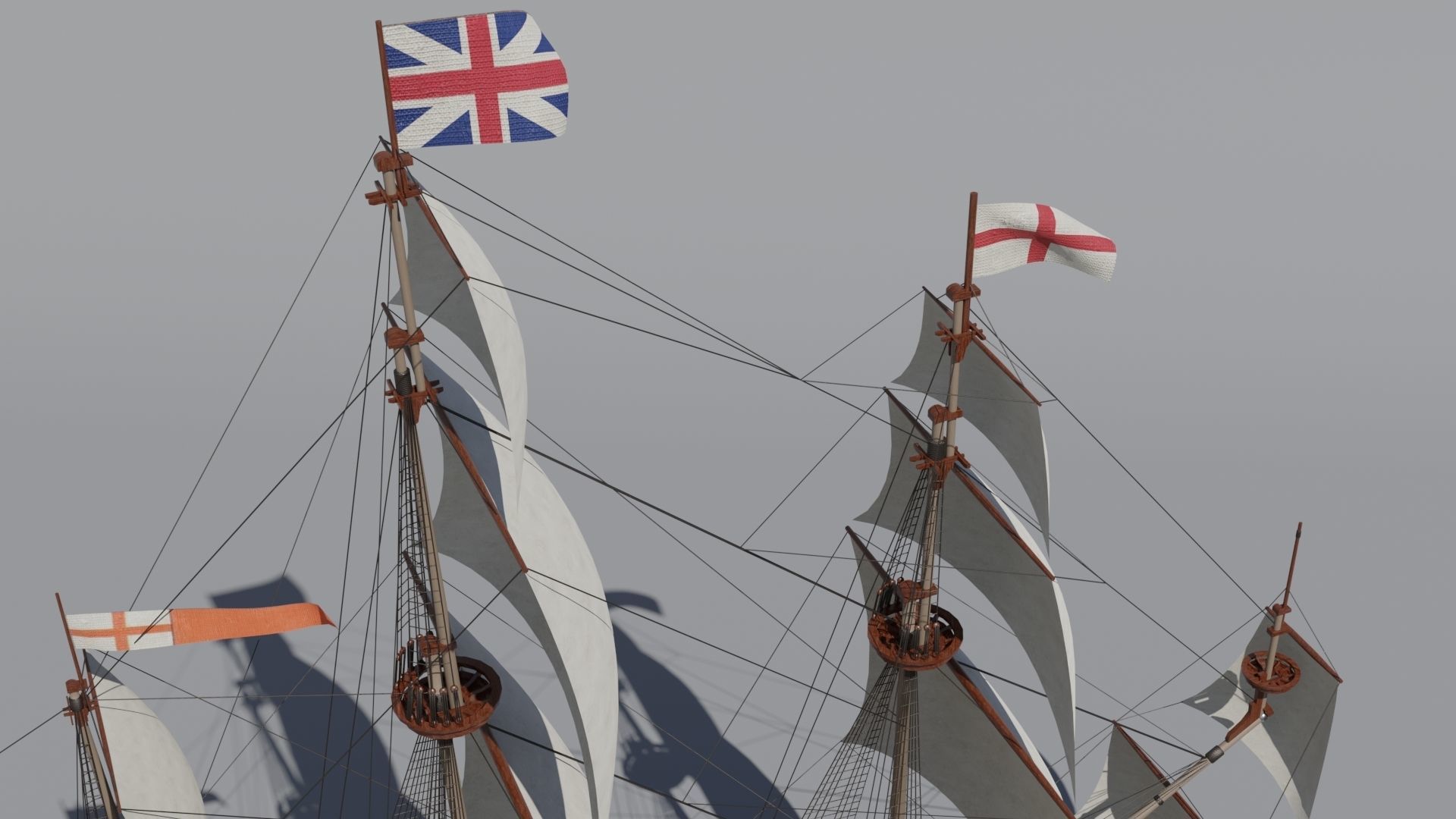 First rate ship of the line HMS Prince 1670 Low-poly 3D model_13