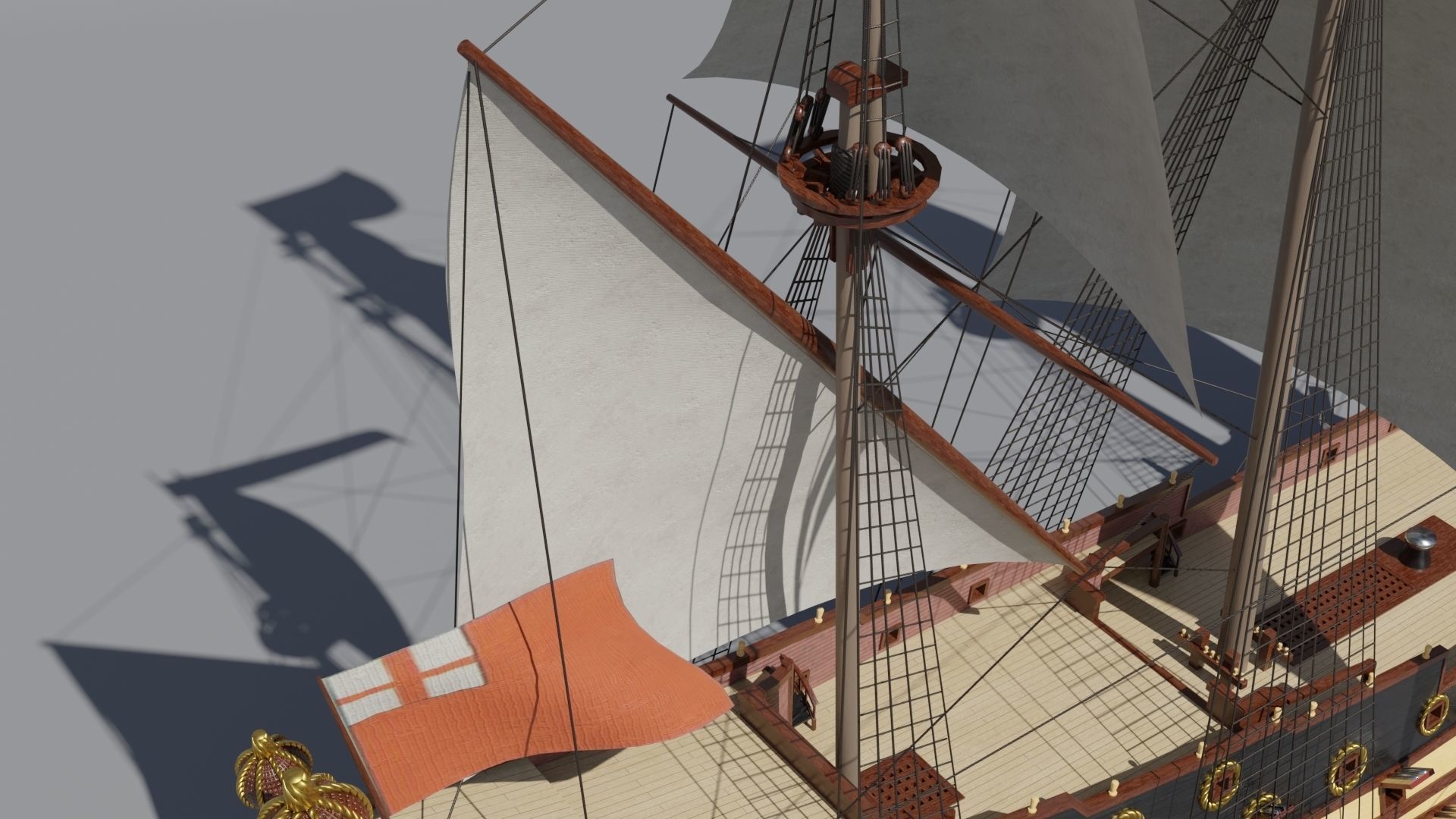 First rate ship of the line HMS Prince 1670 Low-poly 3D model_12