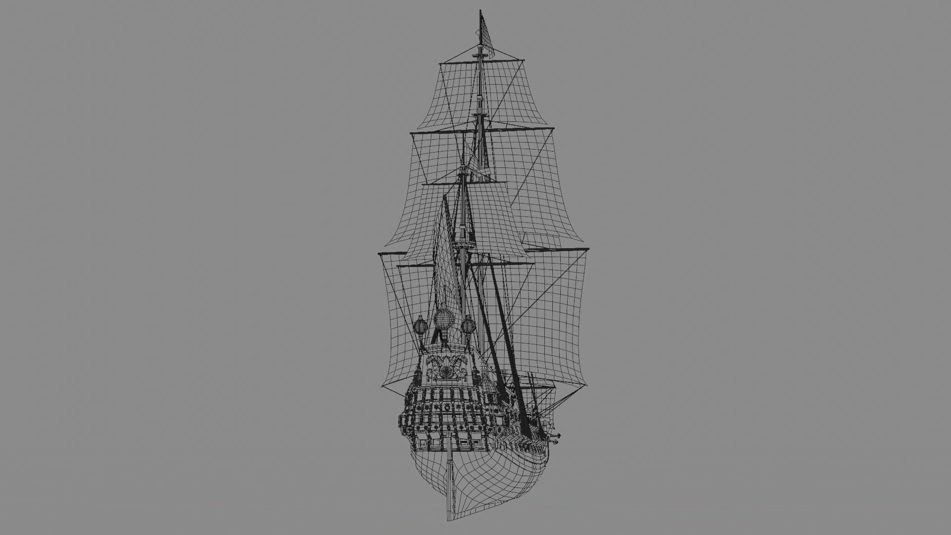First rate ship of the line HMS Prince 1670 Low-poly 3D model_26