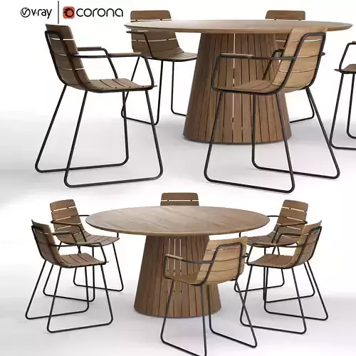 Outdoor Whirl round table with Gloster William Dining Armchair