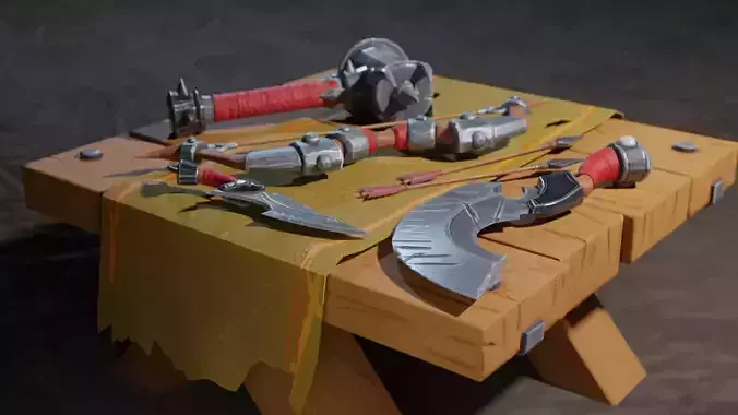 Stylized Medieval Weapons Set Lowpoly PBR Low-poly 3D model