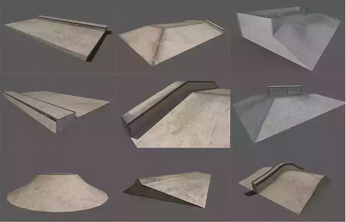 skatepark 9 piece set Low-poly 3D model