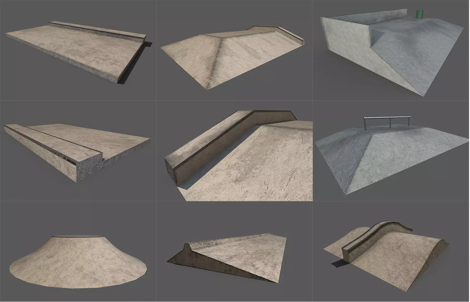 skatepark 9 piece set Low-poly 3D model