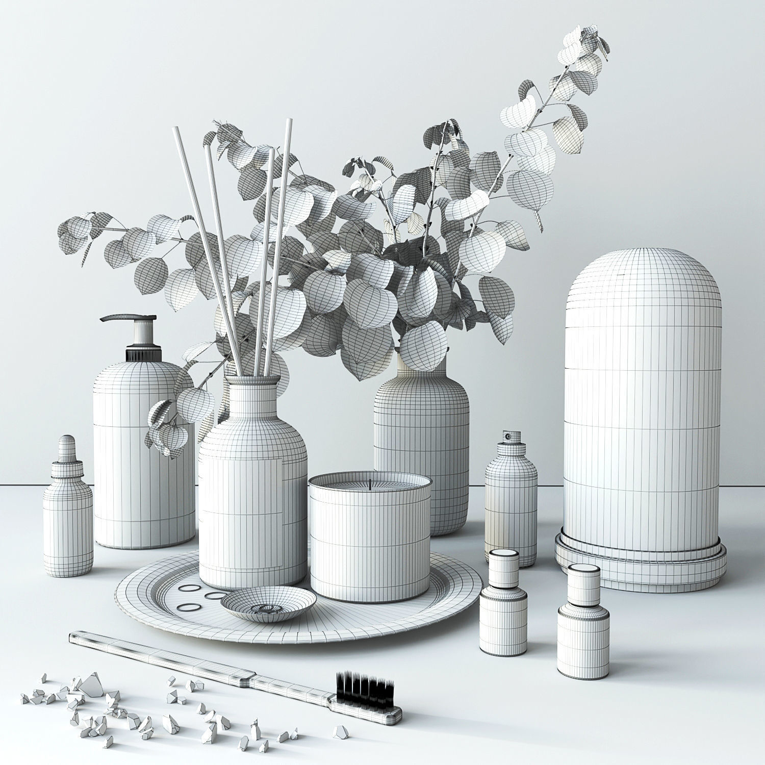 Bathroom set with eucalyptus 3D model_5